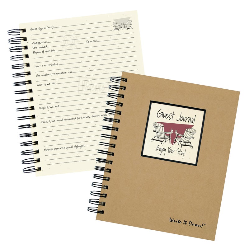 Write it Down series by Journals Unlimited, Guided Journal, Guest Journal, Enjoy Your Stay!, Full-size 7.5"x 9", Kraft Hard Cover, Made in USA - Image 1